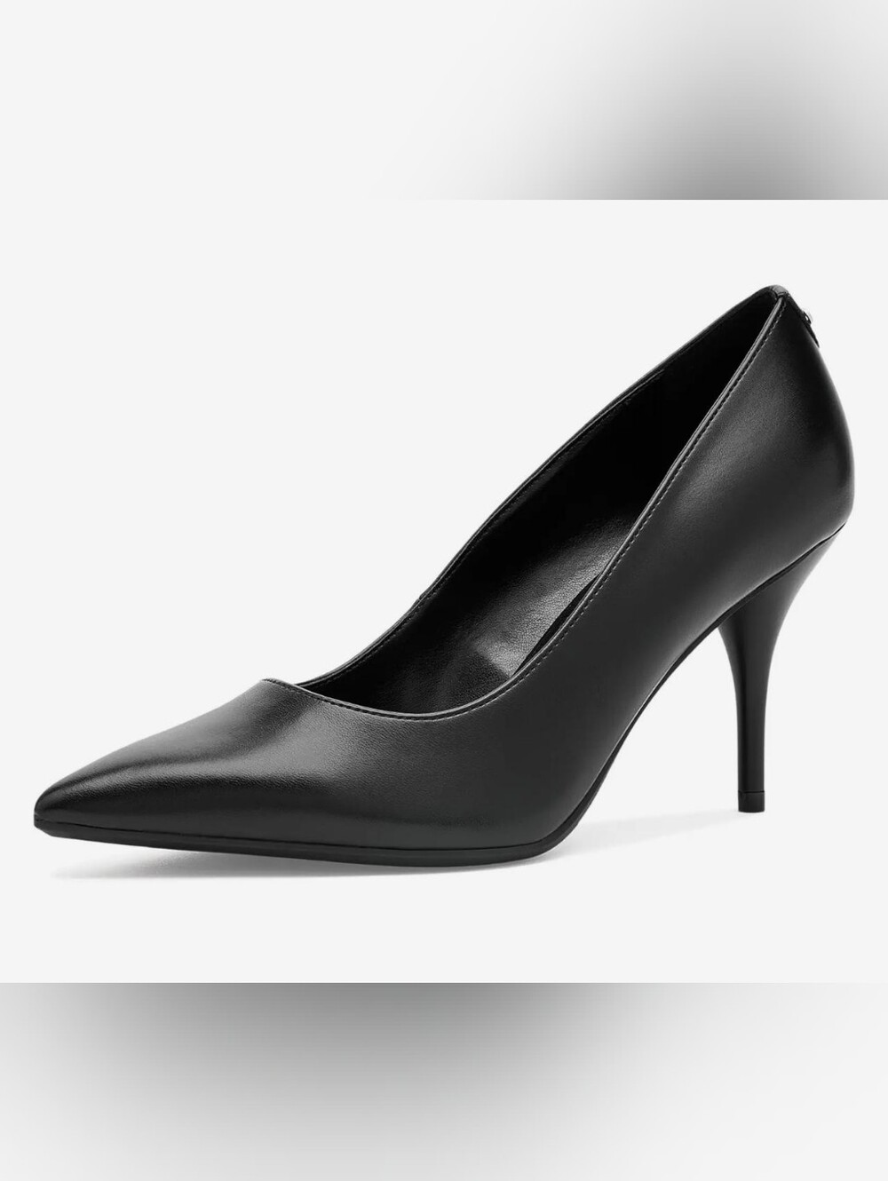 Calvin Klein Black Pointed-Toe Leather Kitten Heels